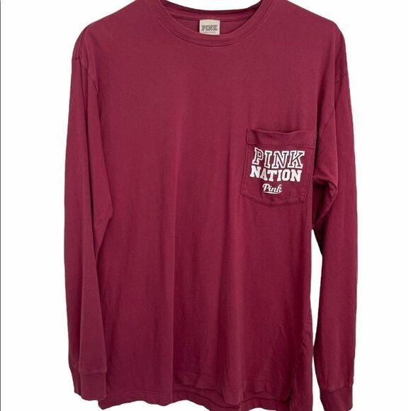 3/$25 PINK Burgundy Pink Nation Long Sleeves Tee Top.Size S - Picture 1 of 6